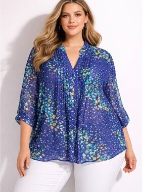 Apt 9 Women’s Stained Glass Button Front Blouse sz 3X Roll Up Sleeve Lightweight